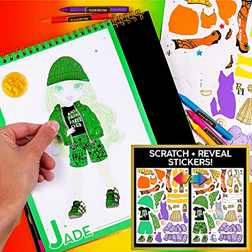 Rainbow High Scratch ‘n Style Fashion Sketchbook by Horizon Group USA, Scratch Art, Coloring Book, Includes Stencils, Crayons, Scratch Art Stickers & More,Multi,210933 - style: Coloring Book