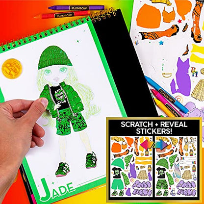 Rainbow High Scratch ‘n Style Fashion Sketchbook by Horizon Group USA, Scratch Art, Coloring Book, Includes Stencils, Crayons, Scratch Art Stickers & More,Multi,210933 - style: Coloring Book