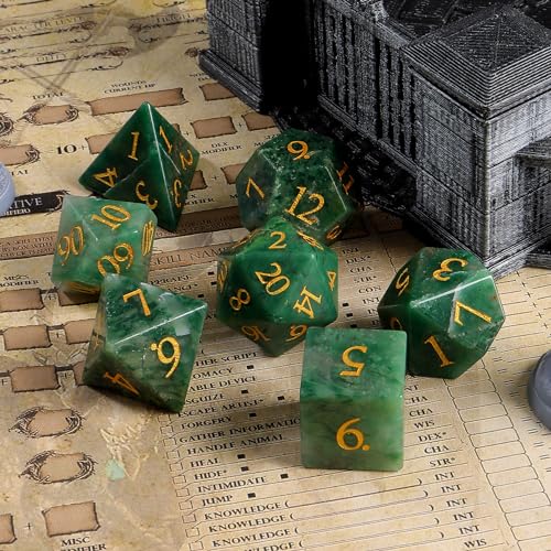 LUCKY-M Stone Dice DND Set, African Jade Dice for Dungeons and Dragons and Role Playing Game, D&D Accessorie with Dice Case (African Jade) - color: Gem-african Jade