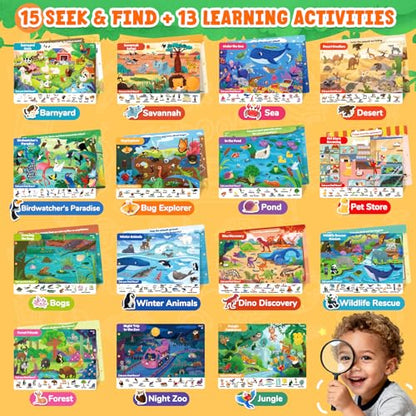 JoyCat Seek & Find Game Book - Animal Preschool Learning Activity | for Toddlers & Kids, Travel Activities Toys for Road Trip, Christmas Toys, Educational Gifts for Boys Girls Ages 3-5 - style: 4. Seek & Find Animals