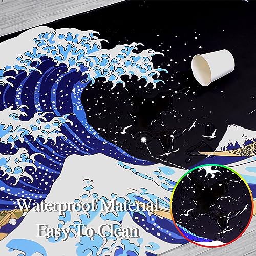 Gaming Laptop Mouse Pad,Sea Wave Big Mice Pads PC Keyboard Waterproof and Non-Slip 47.2" x 23.6" 0.15" Thick XL,XXL Rubber Table Mat, Kanagawa Surfing and Black Japanese Mouse Pads - color: A Kanagawa Surfing, size: 47.2" x 23.6"