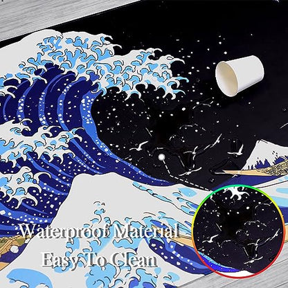 Gaming Laptop Mouse Pad,Sea Wave Big Mice Pads PC Keyboard Waterproof and Non-Slip 47.2" x 23.6" 0.15" Thick XL,XXL Rubber Table Mat, Kanagawa Surfing and Black Japanese Mouse Pads - color: A Kanagawa Surfing, size: 47.2" x 23.6"