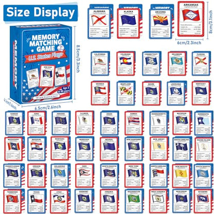 gisgfim 100 PCS Memory Matching Game Flags of U.S. States Concentration Memory Card Educational Cards Games Geography Learn States Capitals Game Gift for Kid Adults Learning Activities Matching Games - style: Flags of U.S. States