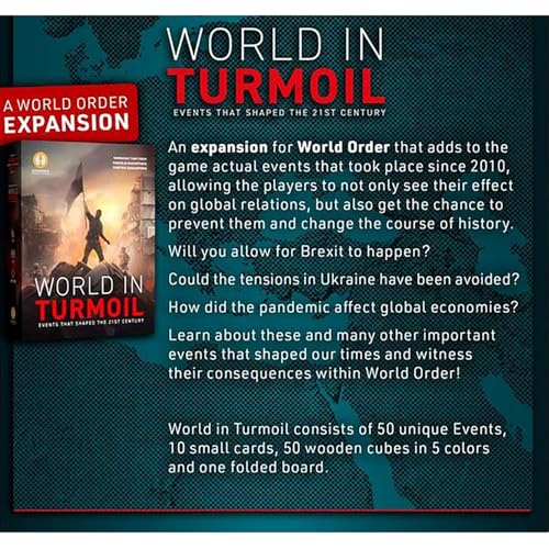 World Order: World in Turmoil - Board Game Expansion, 60 Recent Events that Shaped The 21st Century, New Threats & Scenarios, Ages 14+, 2-4 Players - style: World in Turmoil