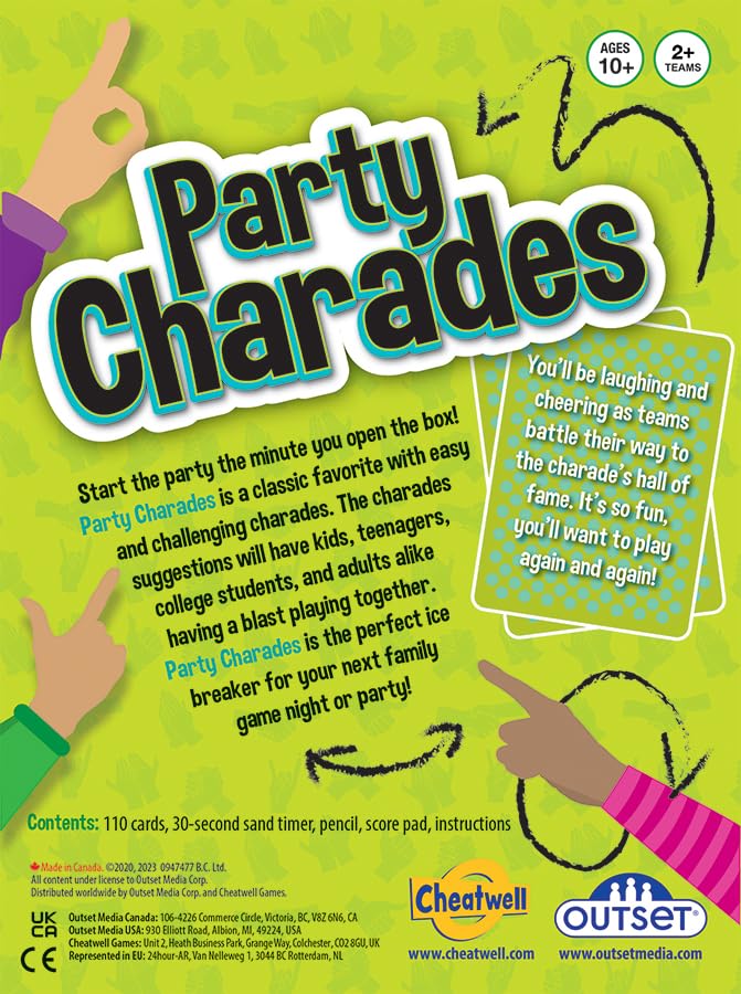 Party Charades Game – Contains 550 charades – Great Family Game for 2 or More Players Ages 10 and up by Outset Media