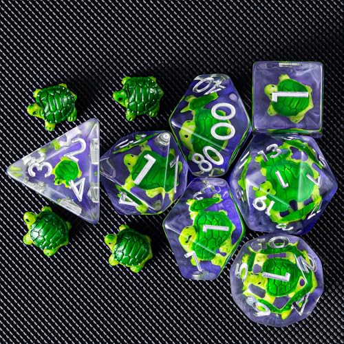 DND Resin Tortoise Dice Set, D&D Polyhedral Dice for Dungeons and Dragons RPG, MTG Role Playing Games D and D Dice 7pcs D20 D12 D10 D8 D6 D4 - color: Green Tortoise