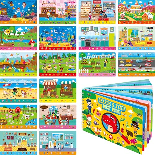 SpriteGru Search & Find Book, 30 Dry Erase Activities Game Pad, Reusable & Erasable Montessori Learning Toy Educational Games Autism Sensory Toys for Preschool Girls and Boys Ages 3, 4, 5, 6 - style: Search & Find