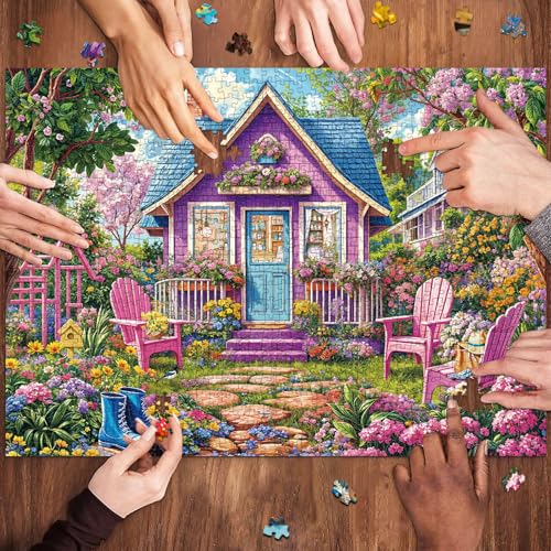 Puzzles for Adults 1000 Pieces,Pink Flower Room Jigsaw Puzzle with 1:1 HD Poster, Perfect Interlocking No Dust, Stress Relief Ideal Gift for Family Games - color: Pink Flower Room