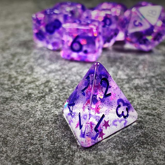 Sage’s Portal Cantrips DND Dice Set - Round Edge Resin 7-PC Polyhedral DND Dice Set for Dungeons and Dragons D&D RPG Tabletop TTRPG (Purple Stars) - color: Purple Stars