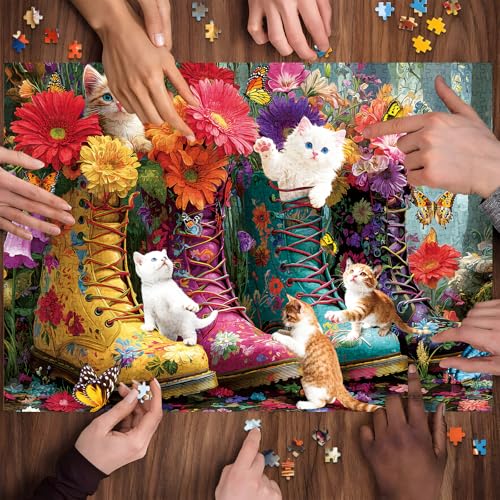 500 Pieces Puzzle for Adults, Puzzles for Adults 500 Pieces, Retro Martin Boots Cats Flowers Jigsaw Puzzle, Challenging Puzzle Perfect for Game Nights, 20.5 X 15 in - color: Retro Martin Boots