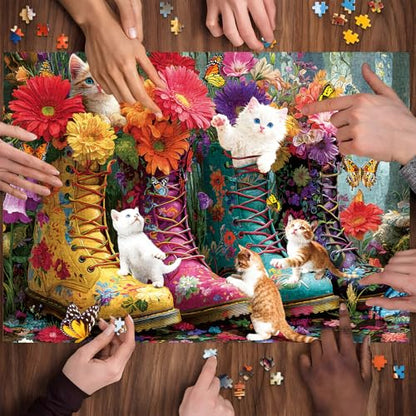500 Pieces Puzzle for Adults, Puzzles for Adults 500 Pieces, Retro Martin Boots Cats Flowers Jigsaw Puzzle, Challenging Puzzle Perfect for Game Nights, 20.5 X 15 in - color: Retro Martin Boots