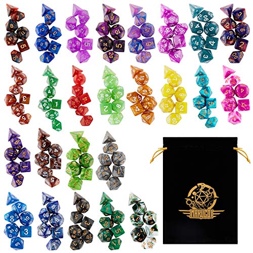 Polyhedral Dice Set- 25 X 7 (175 Pieces) DND Dice with Storage Pouch | 25 Colors D4 D6 D8 D10 D% D12 D20, Great for D&D tabletop Role Playing games - color: 25sets-2