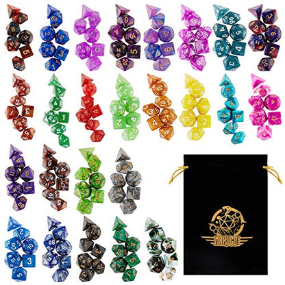 Polyhedral Dice Set- 25 X 7 (175 Pieces) DND Dice with Storage Pouch | 25 Colors D4 D6 D8 D10 D% D12 D20, Great for D&D tabletop Role Playing games - color: 25sets-2