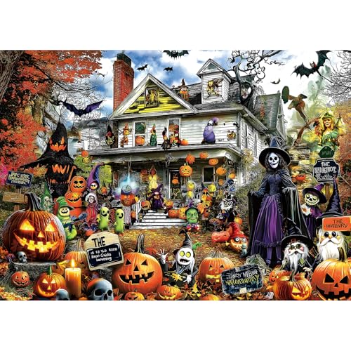 MINIWAN Halloween 1000 Piece Jigsaw Puzzle for Adults – Spooky Haunted House with Pumpkins & Witches | Challenging Fall Decor Puzzle & Unique Gift Idea for Halloween Enthusiasts - color: Halloween Spooky Haunted House
