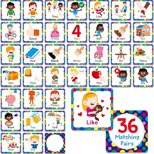 Hebayy Memory Matching Game, 72 PCS Grade K Sight Words Matching Cards for Kids, 36 Pairs Memory Cards, Educational Toy for Children to Learn Sight Words - style: Sight Words-B