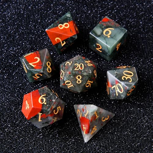 Blood Stone Crystal DND Dice Set 7 PCS Gemstone Suitable for Dungeons and Dragons for Polyhedral Dice for D & DRPG Games (Blood Stone) - color: Blood Stone