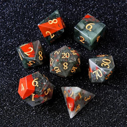 Blood Stone Crystal DND Dice Set 7 PCS Gemstone Suitable for Dungeons and Dragons for Polyhedral Dice for D & DRPG Games (Blood Stone) - color: Blood Stone