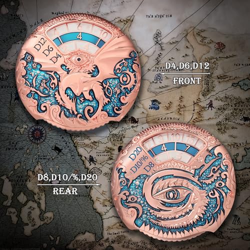 DNDND Dragon Roulette Metal Spinner Dice 7-in-1 Spinning DND Dice Set with Gorgeous Gift Box for Dungeons and Dragon and Role Playing Game(Rose Gold with Teal) - color: Dragon Teal