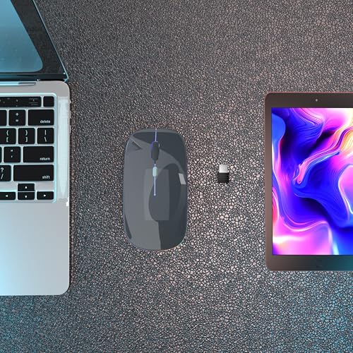 AIKOKOK Wireless Bluetooth Mouse, Rechargeable Dual Mode Mouse, Grey | BT 5.2 & 2.4G USB Receiver, 3 Adjustable DPI,LED Lights,Slim,Silent,Portable Computer Mouse for Laptop,PC,MacBook,iPad,Tablet - color: Grey