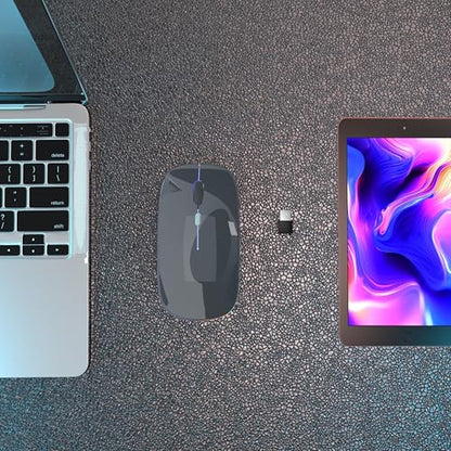 AIKOKOK Wireless Bluetooth Mouse, Rechargeable Dual Mode Mouse, Grey | BT 5.2 & 2.4G USB Receiver, 3 Adjustable DPI,LED Lights,Slim,Silent,Portable Computer Mouse for Laptop,PC,MacBook,iPad,Tablet - color: Grey