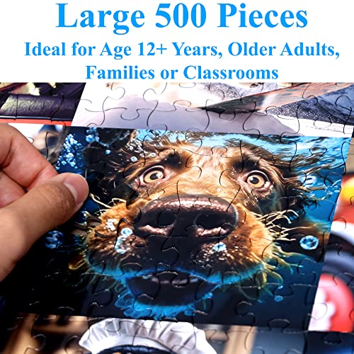 Think2Master Cute Dogs 500 Pieces Jigsaw Puzzle Featuring Very Large Pieces and Cute Puppies. for Adults, Seniors 13+ Size: 26.8” x 18.9” - style: Cute Dogs