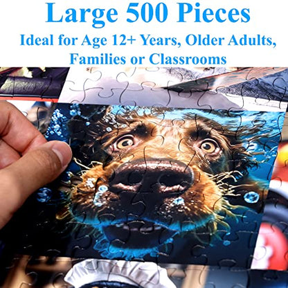 Think2Master Cute Dogs 500 Pieces Jigsaw Puzzle Featuring Very Large Pieces and Cute Puppies. for Adults, Seniors 13+ Size: 26.8” x 18.9” - style: Cute Dogs