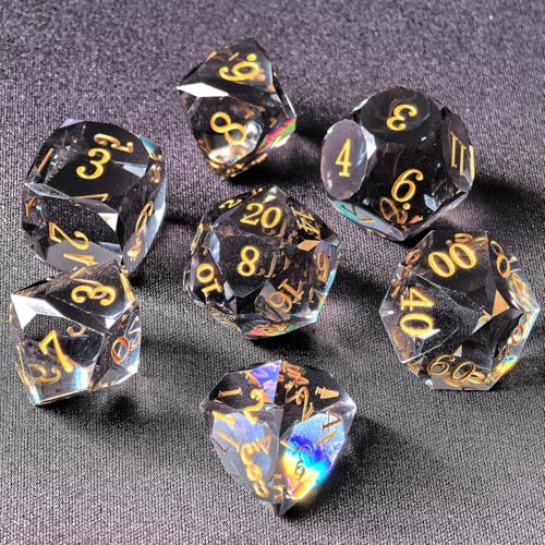 Crystal Multifaceted Polyhedral Dice Set 7 PCS for DND, RPG Tabletop Gaming, Collectors | Tinbox Packing, Gemstone Effect Dice (Smoke) - color: Smoke