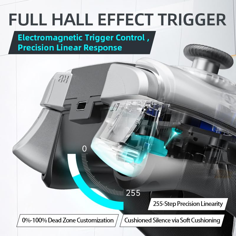 Machenike G5Pro Wireless Gaming Controller for Windows PC,Switch,IOS,Android,PC Controller Hall Effect Joystick/Triggers/Gyroscope,RGB Lights,Frost White - color: Frost White