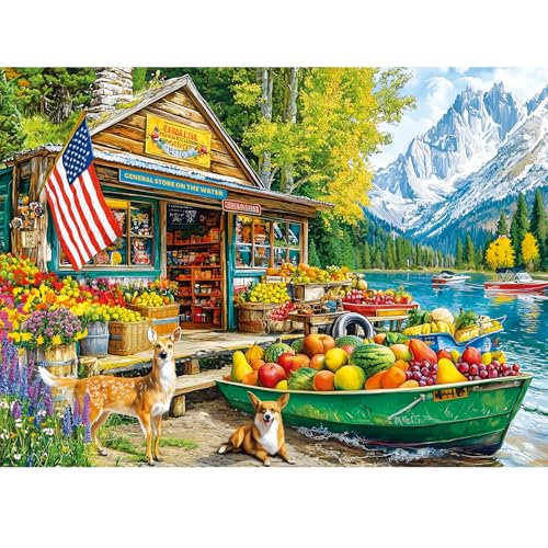 300 Piece Puzzles for Adults,Country Store Puzzles for Adults Children Seniors,Large Piece Dog Deer Fruit Puzzle for Kids Ages 8-10 10-12,Fun Challenging Landscape Family Puzzle Game Nights,20.5*15in - style: Grocery Store