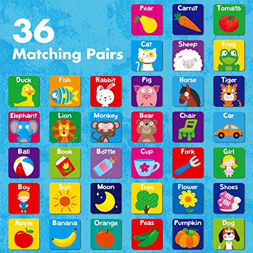 Hebayy Memory Matching Game, 72 PCS First Words Matching Cards for Toddlers 36 Pairs Memory Cards Educational Toys for Preschool 4 5 6 Years Old - style: First Words