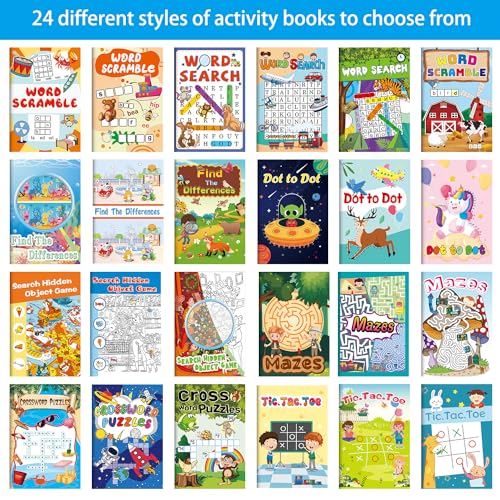Kalysky 24 Mini Activity Books for Kids 4-12,Mazes,Dot to Dot & Word Games,Party Favors - color: 24 Activity Books