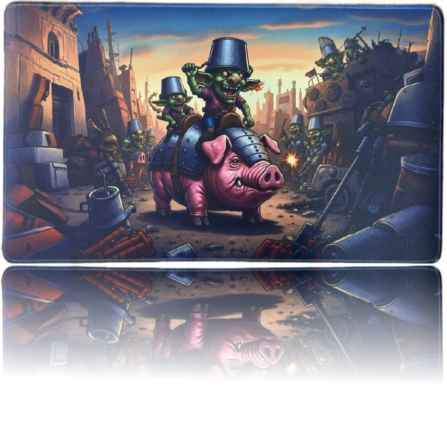 Foxtrot Designs MTG Playmat, 24in x 14in, Premium Stitched Edges, Non-Slip Bottom for MTG and Other TCGs. TCG Play Mat, Desk Mat, Goblin Design (Hog Goblin) - color: Hog Goblin