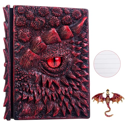 3D Dragon Eye Embossed Journal,Resin Engraving Notebook,Dnd notebook for Dragon Lovers ，Blank Paper,Hardcover Travel Notepad for Writing,Sketchbook,Collection,Gift,Decoration A4 and A5 Size (A5-Red-Lined-Brooch) - color: A5-Red-Lined-Brooch