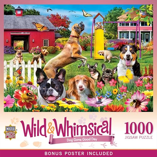 MasterPieces Jigsaw Puzzle - 1000 Pieces, Dog Gone Good Day, Funny Animals, Matte Finish, 19.25" x 26.75", Fun Activity for Adults & Family - style: Dog Gone Good Day