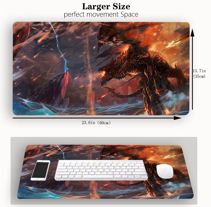 MTG Playmat, Card Game Play Mat for RPG TCG 24 x 14 inches Trading Card Dragon Playmats with Storage Bag Smooth Rubber Surface Battle - color: Lightning Dragon