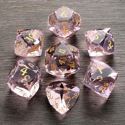 DNDND 7-Piece Glass DND Dice Set - Multifaceted Pink Dice Set for Dungeons and Dragons, Tabletop Gaming, Collectors | Premium Gift Box & Durable Design (Pink) - color: Pink