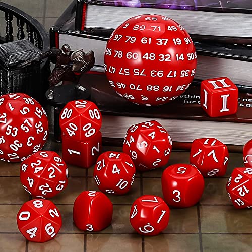 CiaraQ DND Polyhedral Dice Set (15pcs) D4-D100 Game Dice with Dice Bag | Acrylic Role Playing Dice for Dungeons and Dragons MTG Table Games (Red & White) - color: Red & White