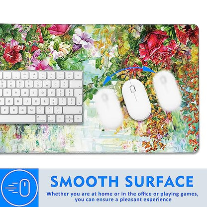 Watercolor Flowers Extended Large Mouse Pad,Large Gaming Mouse Pad,Extended Big Desk Mat Keyboard Pad,Waterproof Non-Slip Desk Mat for Home Office and Gaming 35.4x15.7 Inch - color: Watercolor Flowers