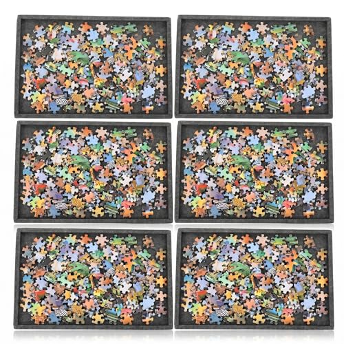 Abaodam 6PCS Felt Puzzle Sorting Trays 12'' x 9.4'' Large Stackable Non-Slip Jigsaw Piece Organizer for 1000 Pieces Soft Puzzle Sorter Trays for Adults, Portable Storage Accessories