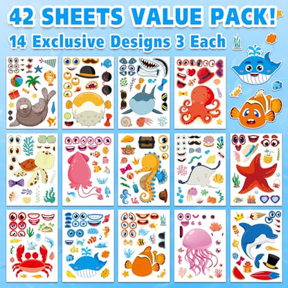 42 Sheets Ocean Animal Make-a-Face Stickers for Kids | Sea Creature Mix ’n Match Crafts for Party Favors & Classroom Activities - style: Ocean Animals