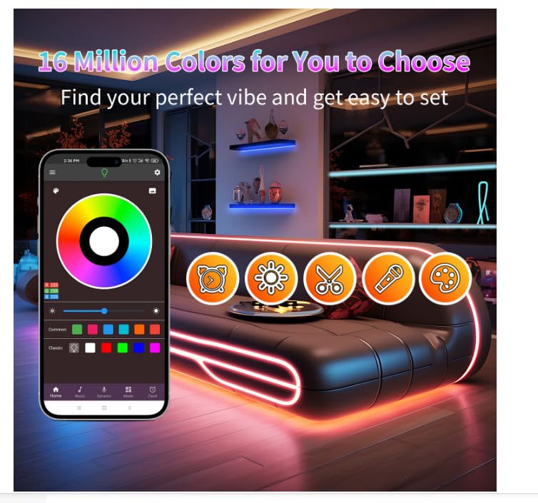 NBBUFF Led Lights for Bedroom, 200FT (2 Rolls of 100FT) RGB Led Strip Lights Sync with Music, Smart App Controlled Strip Lights for Bedroom with Remote, Ideal Lights for Room Party and Home Decor - size: 200 ft
