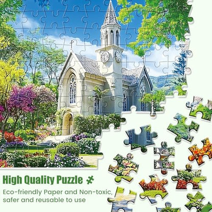 1000 Piece Puzzle for Adults,Little Chapel Puzzles,Beautiful Garden Countryside Jigsaw Puzzles 1000 Pieces,Fun Christian Puzzle for Adults Kids Seniors,Challenging Family Game Great Gift Idea,28x20 in - style: Little Chapel