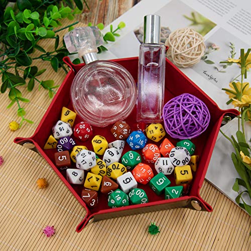 SIQUK 4 Pieces Dice Tray Hexagon Dice Rolling Holder Folding PU Leather Dice Trays for Dice Games Like RPG, DND and Other Table Games (Gray, Camel, Red and Black) - color: Gray, Camel, Red and Black