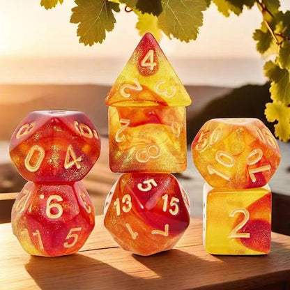 7Pcs Polyhedral DND Dice Set with Black Storage Bag (Red&Yellow+Nebula) | Classic dice set for RPG Polyhedral Dice for Dungeon and Dragons Playing Games 7-Die Set - color: Red&yellow+nebula Dice