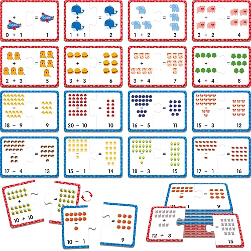 24 Set Addition & Subtraction Puzzles, Self-Correcting Matching Adding and Subtracting Puzzles, Educational Math Games Calculation Activities, Math Learning Toys for Preschool Kids