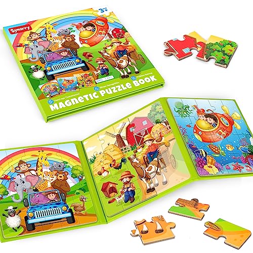 SYNARRY Magnetic Animal Puzzles for Kids Ages 3-5, Travel Animal Toys | 20-Piece Magnetic Travel Puzzle for Kids Ages 4-6, Car Airplane Road Trip Activities, Quiet Toys, Animal Gifts for Kids - style: Animal