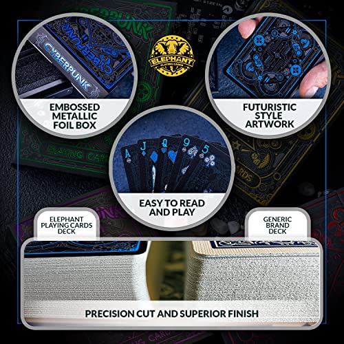 Cyberpunk Blue Playing Cards, Cardistry Decks, Black Deck of Cards for Kids & Adults, Cool with Card Game e-Book, Unique Poker, - color: Blue