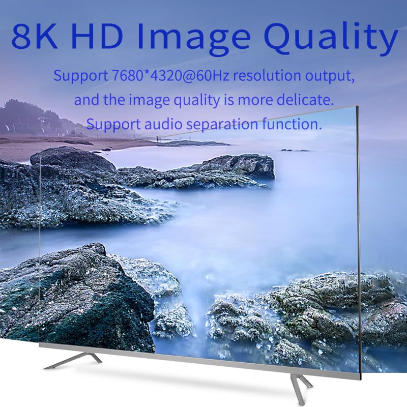8K HDMI Splitter 1 in 2 Out 4K 120hz，HDMI 2.1 Splitter 1x2 8K 60Hz, Downscaler EDID Mode, with Spdif, 3.5mm Audio Out, Compatible with Xbox Series X, PS4 Pro, PS5, Blu-ray Player