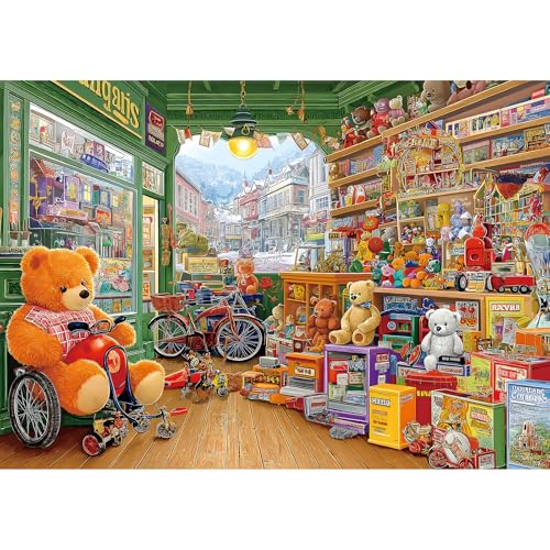 1000 Piece Puzzle for Adults Vintage Toy Store Jigsaw Puzzle Letters on Back Fun Cool Unique Adventure Scene Bears Shop Family Challenge Puzzles for Game Night (26.75" x 19.75") - color: Toy Shop