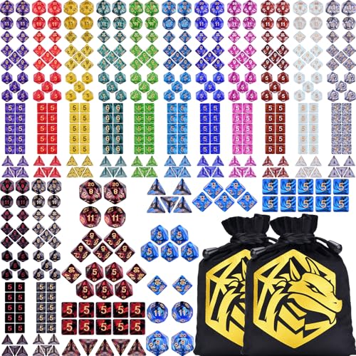 Extended Dice RPG Set | 15 x 31 Polyhedral Dice (465 Piece) for DND5E Tabletop Adventure Games (15 Colors) - color: 15 Colors